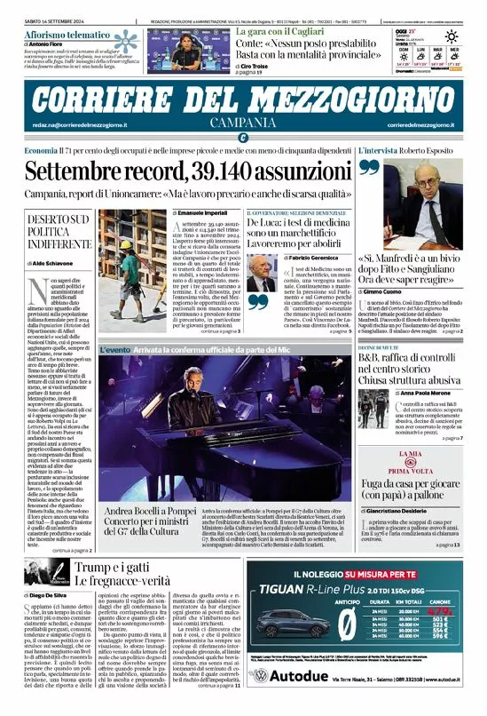 Prima-pagina-corriere del mezzogiorno-del-2024-09-14